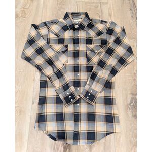 Vintage Campus Rugged Pearl Snap Flannel Shirt Men’s Small Plaid Western